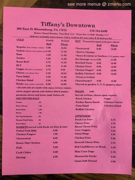 tiffany's restaurant menu and prices.